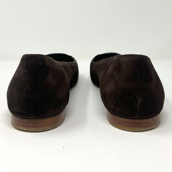 Chanel Brown Logo Black Suede Two Tone Silver Medallion Vintage Loafers Flats - Picture 5 of 10